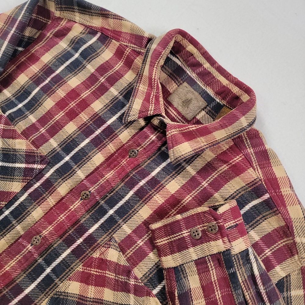 St. John's Bay Flannel Shirt Mens Large Tall Burgundy Tan Plaid Cotton Button Up